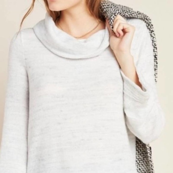 Anthropologie x Maeve Womens Risa Hacci Tunic Small Heather Gray White Cowl Neck - Picture 2 of 12